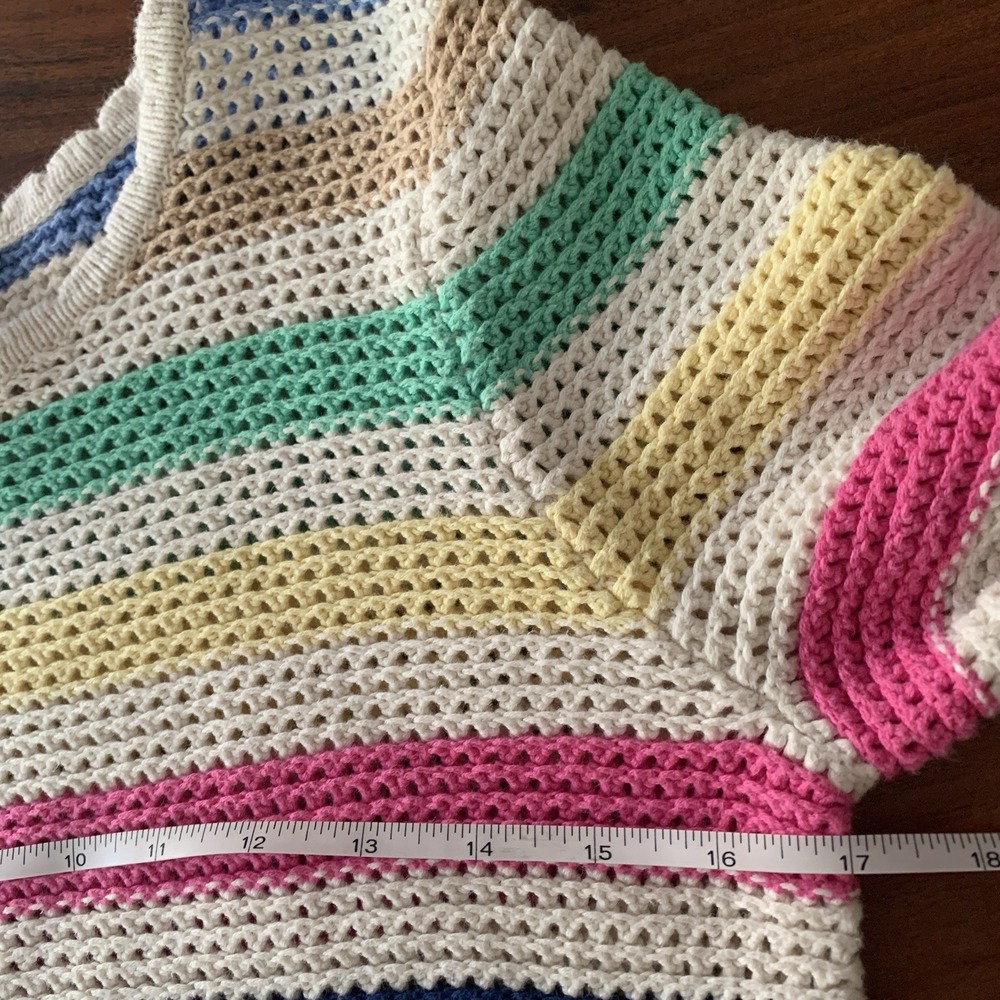 GAP Womens Rainbow Crochet Sweater Size Small Pride Open Knit Cotton Twee - Picture 5 of 8